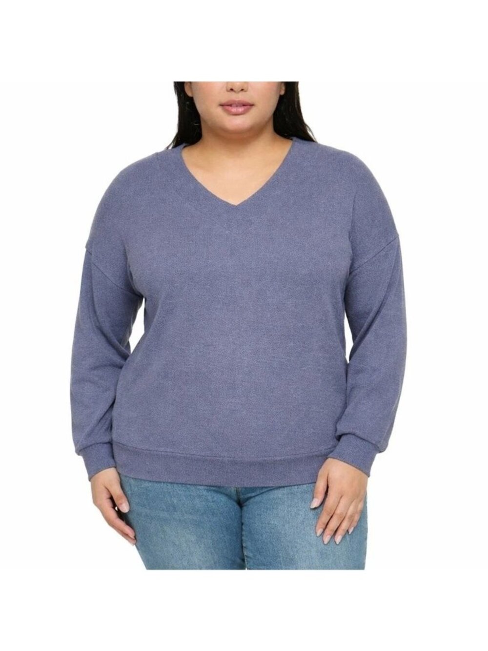 NWT Felina Women's XL Blue V-Neck Waffle Knit Long Sleeve Sweater